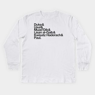 Paul Atreides Helvetica List (Black Text) Kids Long Sleeve T-Shirt